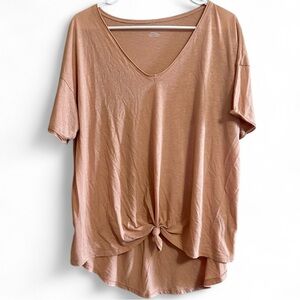 American Eagle Outfitters Tan Relaxed Tie Front T-Shirt